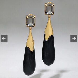 Alexis Bittar Bonbon Crystal & Jet Tear Shape Drop Earrings 14K Gold Plated